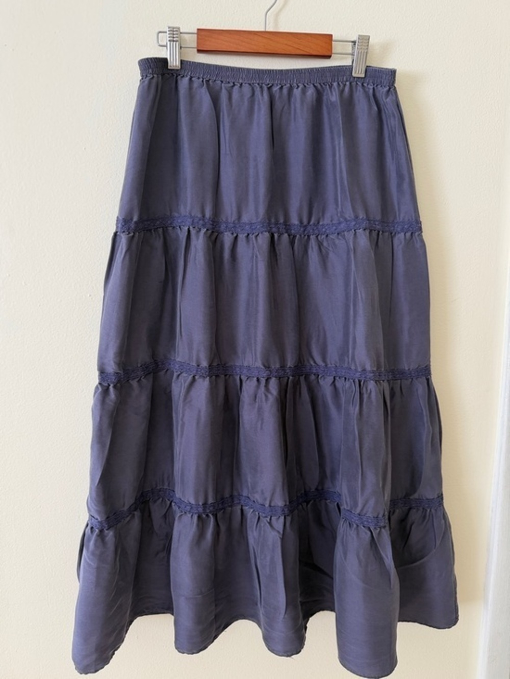 Garnet Hill Tiered Maxi Skirt in Navy